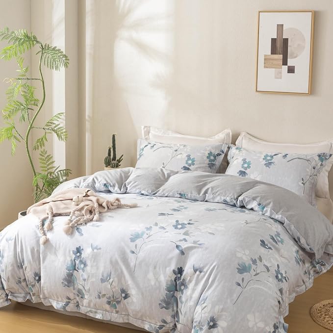 OAITE Duvet Cover Set Queen Size Floral Pattern Ultra Soft 100% Cotton Duvet - Image 2