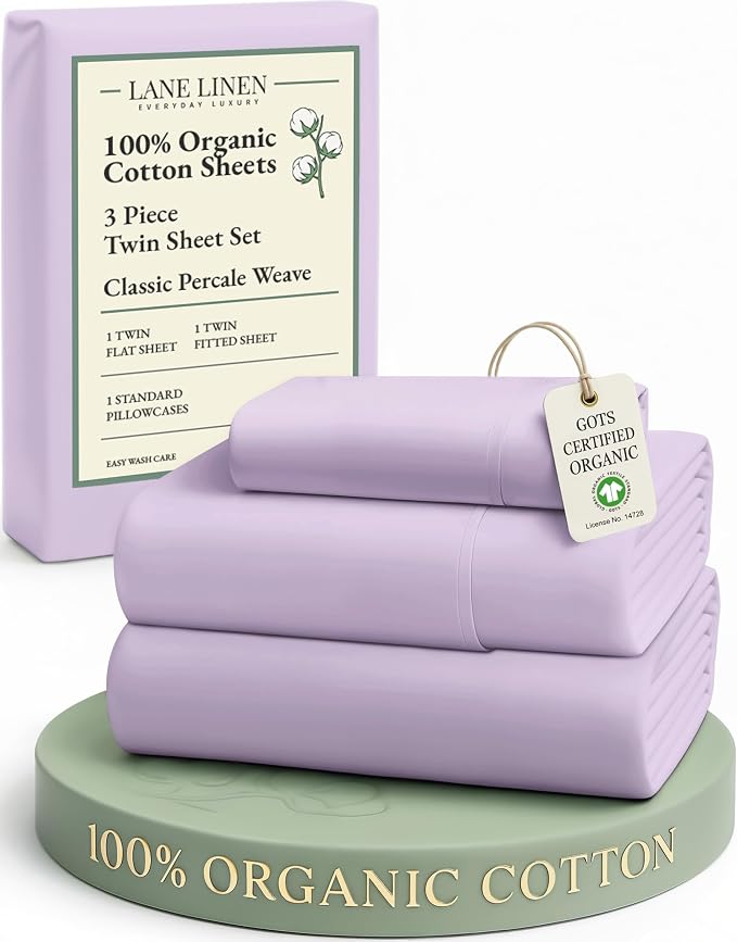 LANE LINEN 100% Organic Cotton Sheets Set Twin Size, Classic Percale Weave by LaneLinen
