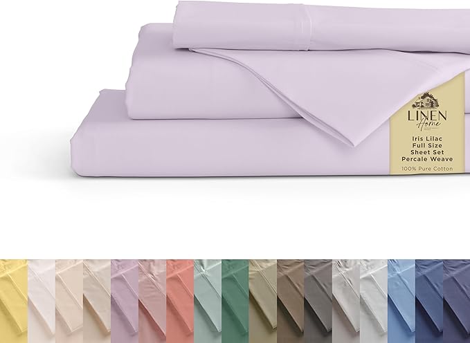 Linen Home 100% Cotton Percale Sheets Queen, Crisp Cool Breathable Bed Linen by LINENHOME