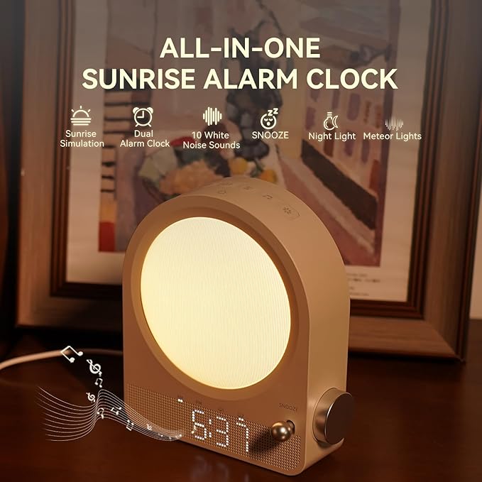 Vivilumens Sound Machine Alarm Clock, Gentle Sunrise Wake Up Light Alarm Clock - Image 3
