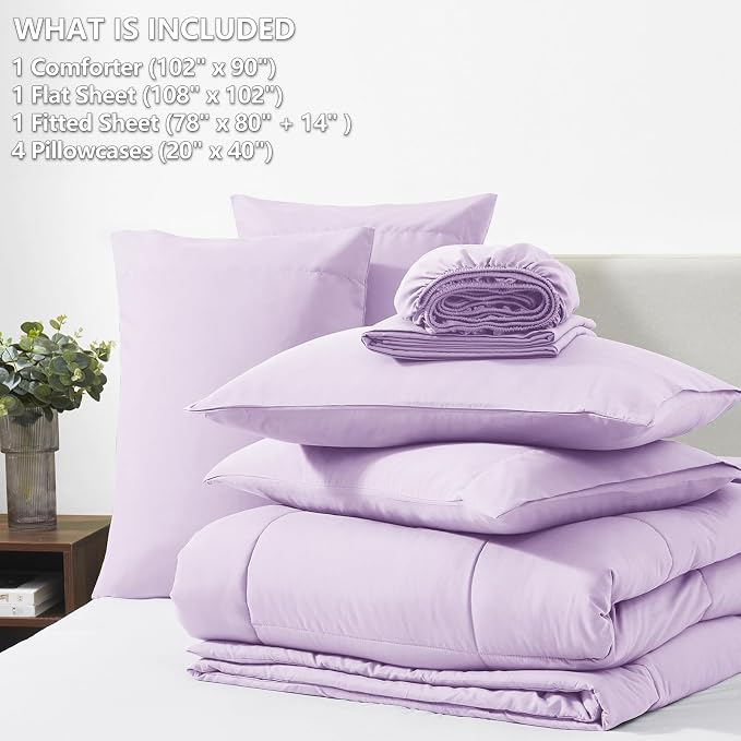 CozyLux King Size Comforter Set Lavender, 7 Pieces Bed in a Bag, Light Purple - Image 6
