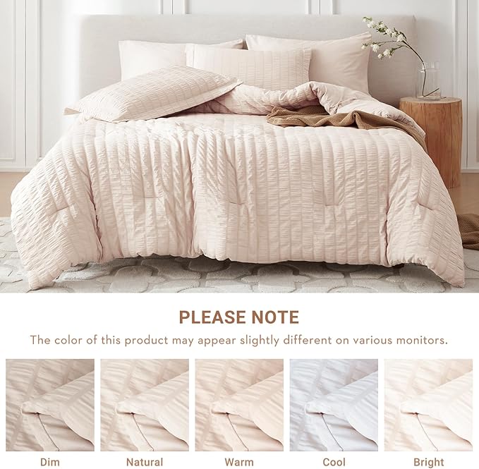 MUXHOMO 7 Pieces California King Comforter Set, Seersucker Bed in a Bag Cal - Image 5