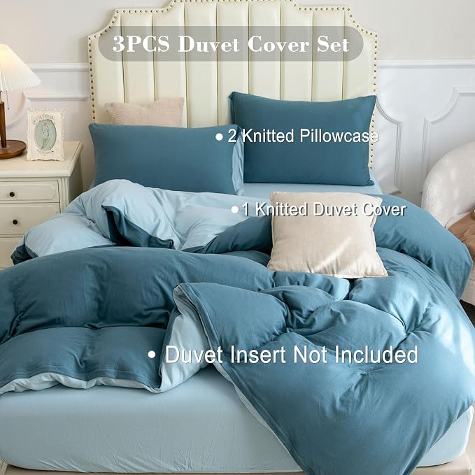 PURE ERA Jersey Knit Duvet Cover Set 100% T-Shirt Cotton Super Soft Comfy 3pc - Image 3