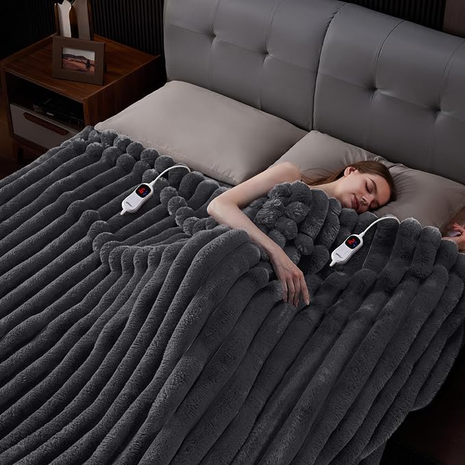 Heated Blanket Queen Size, Faux Fur Cozy Heating Blanket - Image 6