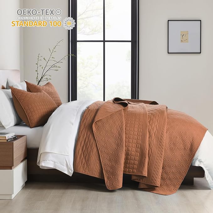 HORIMOTE HOME Burnt Orange Queen Size Quilt Set - Image 3