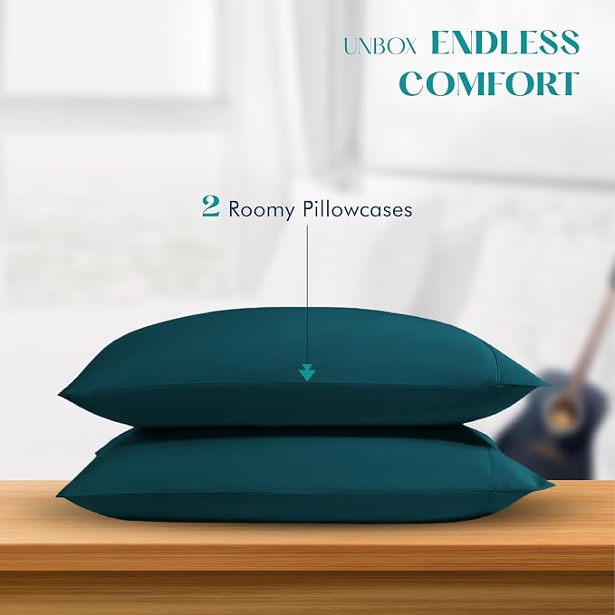XOOX Linen 100% Egyptian Cotton Queen Pillow Cases Set of 2 - Image 3