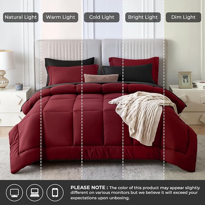 Sasttie Red & Black King Size Comforter Set, 7 Pieces Bed in a Bag King - Image 8