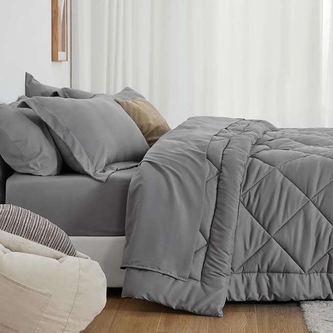 Love's cabin Twin XL Comforter Set Grey, 5 Pieces Twin XL Bed in a Bag - Image 3