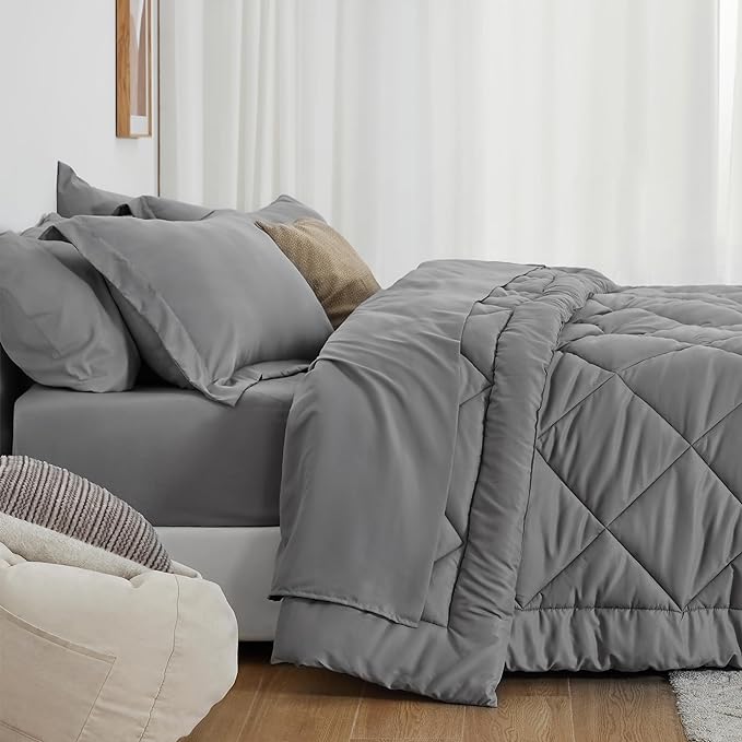 Love's cabin King Size Comforter Set Grey, 7 Pieces King Bed in a Bag, All - Image 3