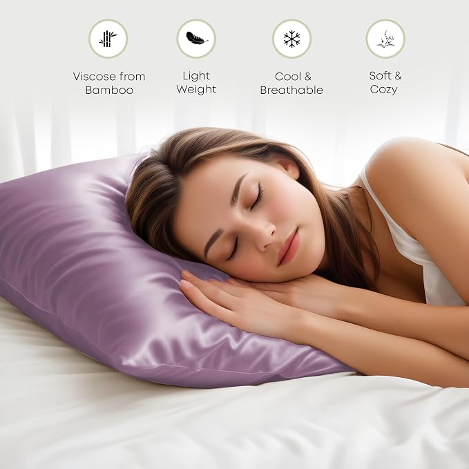 LINENWALAS 100% Rayon Derived from Bamboo Silk Pillow Cases Set of 2, Soft - Image 5
