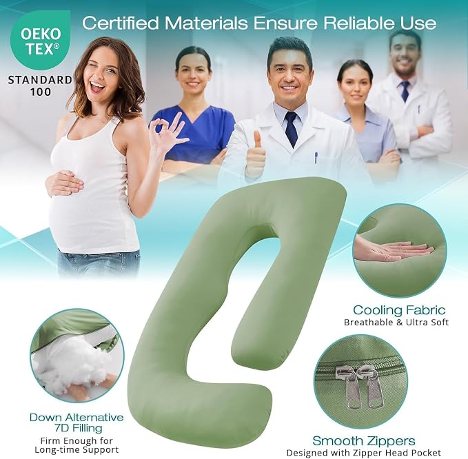 Sasttie Pregnancy Pillows for Sleeping, Jumbo U Shaped Cooling Full Body Pillow - Image 3