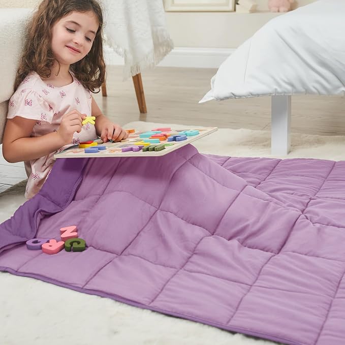 Purple Weighted Blanket Kids 10lbs, Twin Size Cooling Heavy Throw Blanket - Image 4