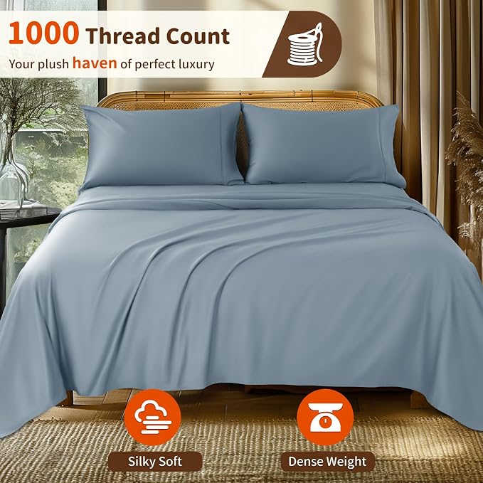 LBRO2M 1000 Thread Count 100% Egyptian Cotton Sheets Set Twin, 3 Piece Sets Bed - Image 2