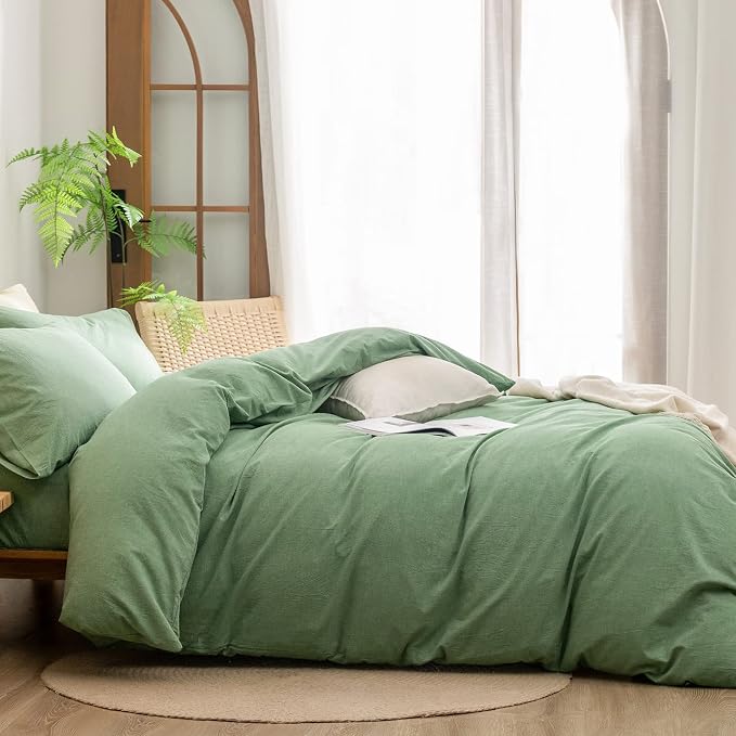 BESTOUCH Duvet Cover Set 100% Washed Cotton Linen Feel Super Soft Comfortable - Image 3