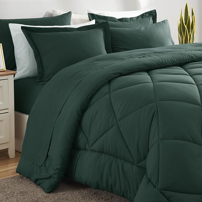 CozyLux Queen Comforter Set Forest Green - Image 8