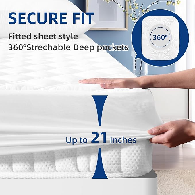 MEELUS Padded Full Mattress Protector, Breathable Waterproof Mattress Pad Cover - Image 5