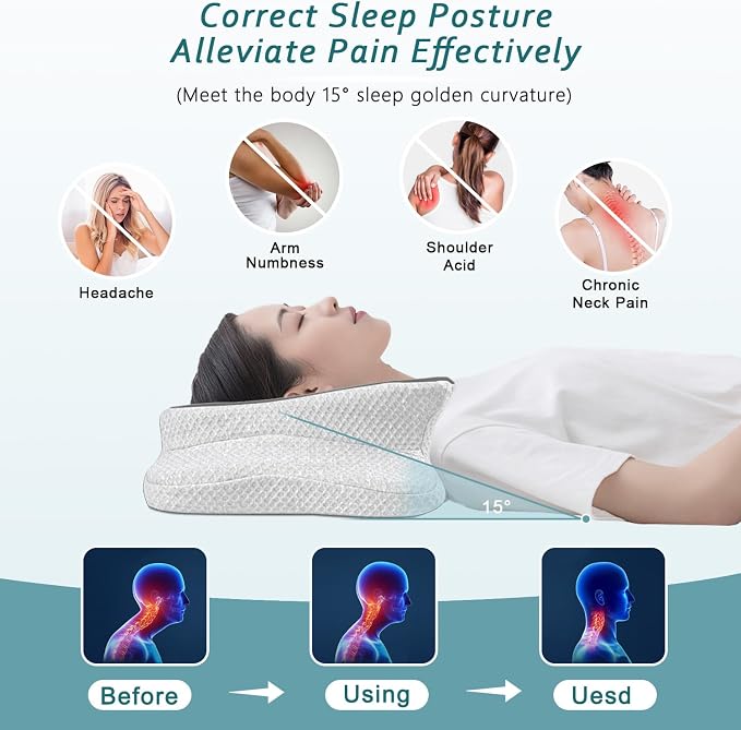 CHxxy Cervical Pillow for Neck Pain Relief, Memory Foam Pillows, Ergonomic - Image 2