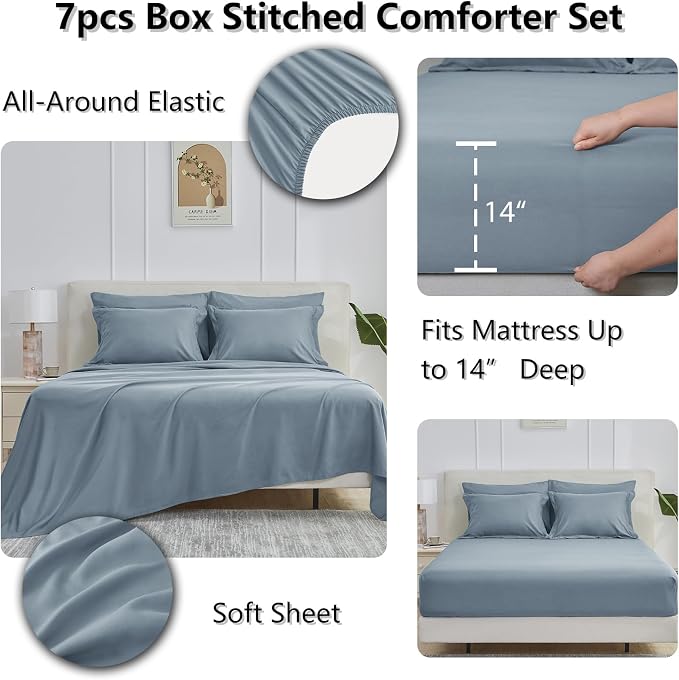 CozyLux Oversized King Comforter Sets Grayish Blue, 7 Pieces Bed in a Bag - Image 6