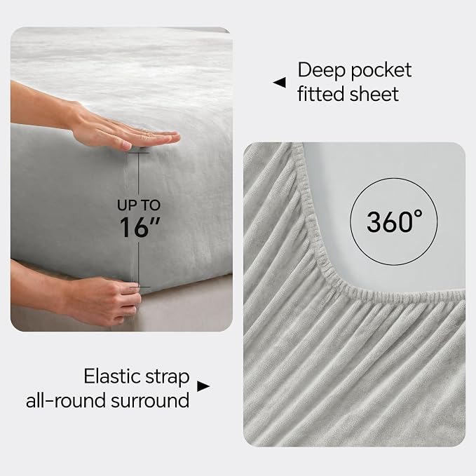 BEDELITE Flannel Sheets Full Size Light Grey - Image 4