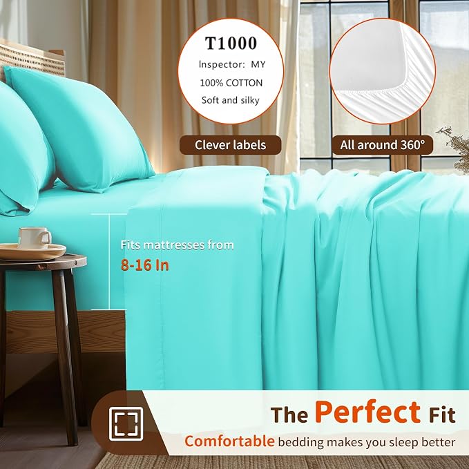 LBRO2M 1000 Thread Count 100% Egyptian Cotton Sheets Set Twin XL, 3 Piece Sets - Image 2