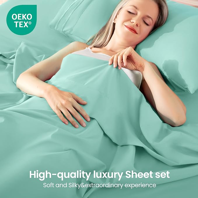 ROSE&RISY Light Green King Sheet Set, 4 Pieces Soft Bedding Sheet Set, - Image 2