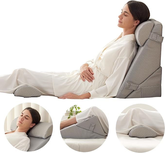 Bedluxe Adjustable 4pcs Bed Wedge Pillow Set, Memory Foam Wedge Pillows Post - Image 8