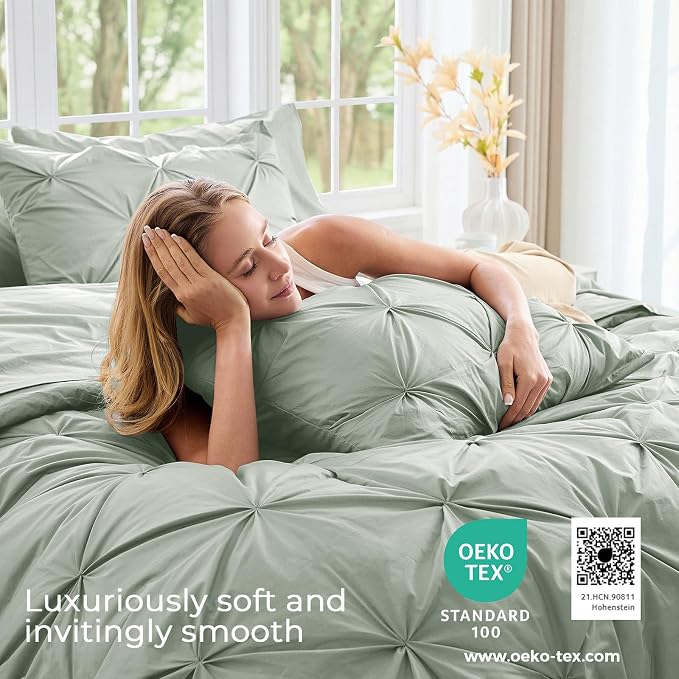 Sasttie Queen Comforter Set, 7-Piece Bed in a Bag, Pintuck Bedding Set - Image 3