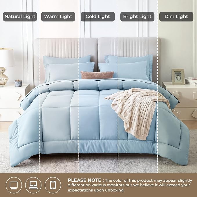 Sasttie Full Size Comforter Sets, 7 Pieces Bed in a Bag Full, Complete Bedding - Image 8