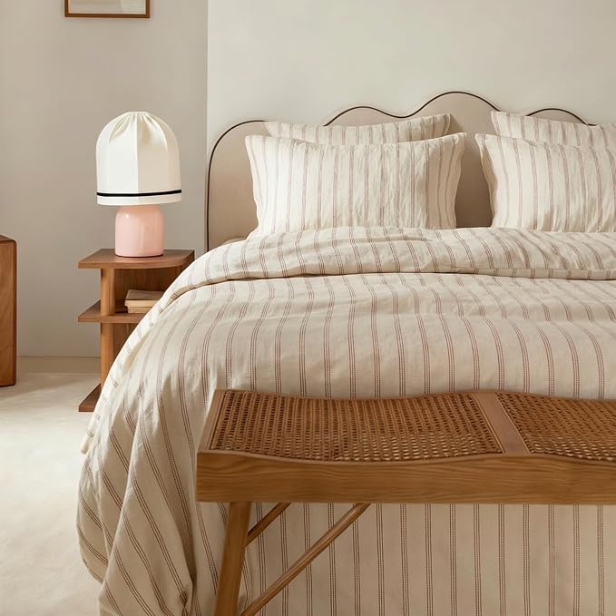 mixinni Striped Duvet Cover Set King Size, 3 Piece Cotton Linen Blend Bedding by mixinni