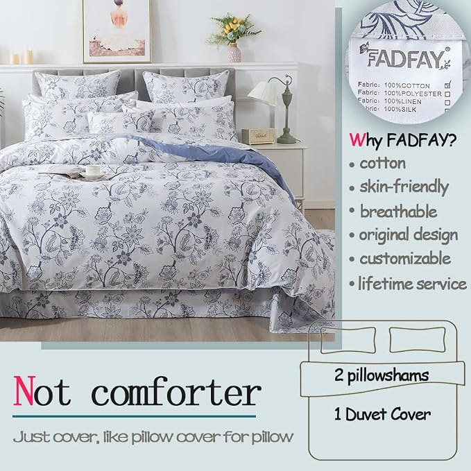 FADFAY Duvet Cover Set Full Floral Bedding Percale Cotton 600 TC Classical - Image 2