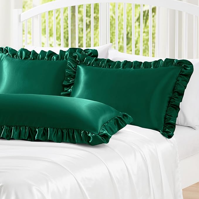 Homiest Ruffle Satin Body Pillow Cover, Silky Satin Body Pillowcase - Image 2