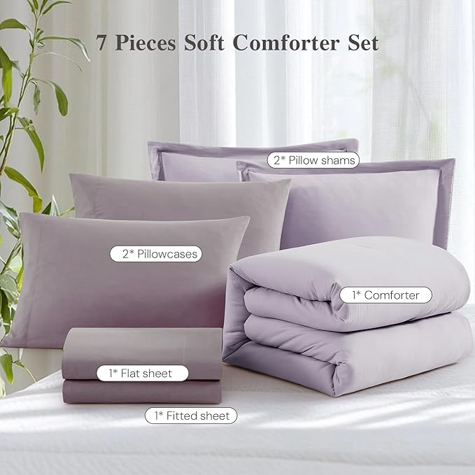 WRENSONGE Full Size Comforter Set- 7 Pieces Lilac Bed in a Bag Full Size - Image 7
