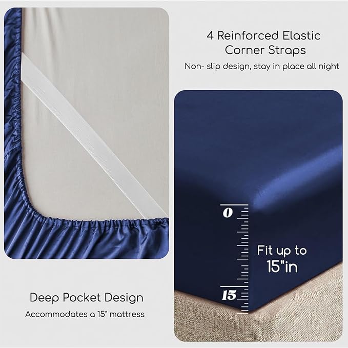 MR&HM Satin Bed Sheets, Twin Size Sheets Set - Image 4