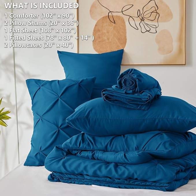 CozyLux King Size Comforter Set Teal, 7 Pieces Pintuck Bed in A Bag Teal - Image 7