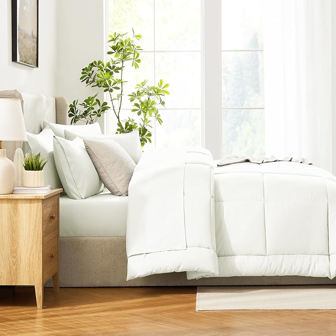 CozyLux Full Size Comforter Set Ivory, 7 Pieces Bed in a Bag, Ivory Comforter - Image 4