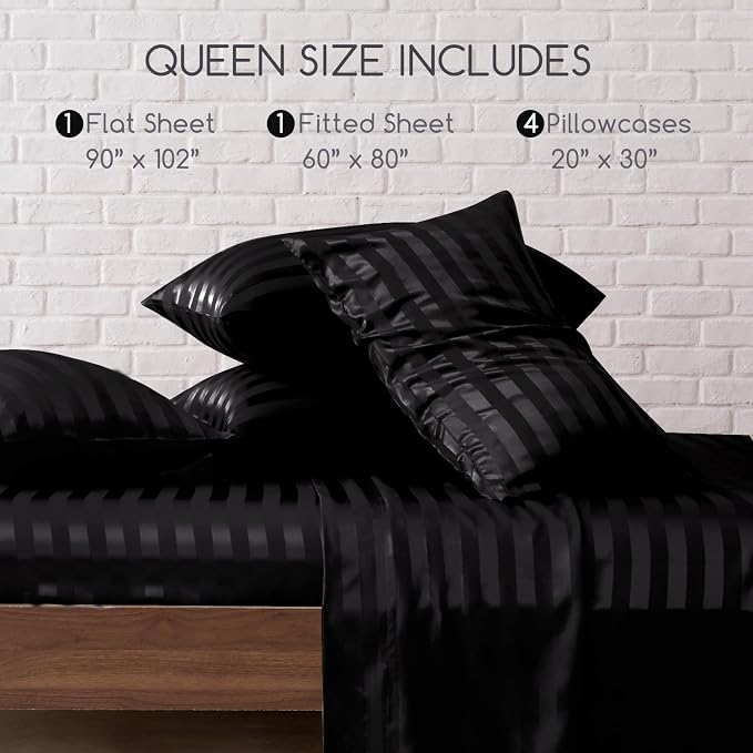 MR&HM Satin Bed Sheets, Queen Size Sheets Set - Image 2