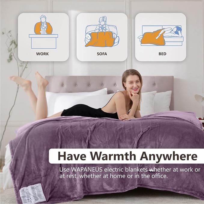 Wapaneus Heated Blanket Electric Blanket 62" x 84" Twin Size - Image 4
