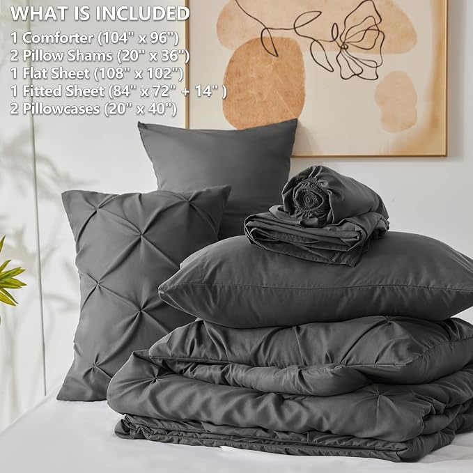 CozyLux California King Comforter Set Dark Grey - Image 7