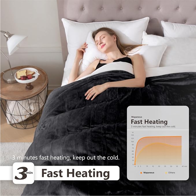 Wapaneus Heated Blanket Electric Blanket 62" x 84" Twin Size - Image 2