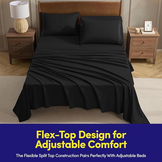 Split Head King Sheets Set for Adjustable Beds 4 Piece Flex Top Bed Sheets – - Image 2