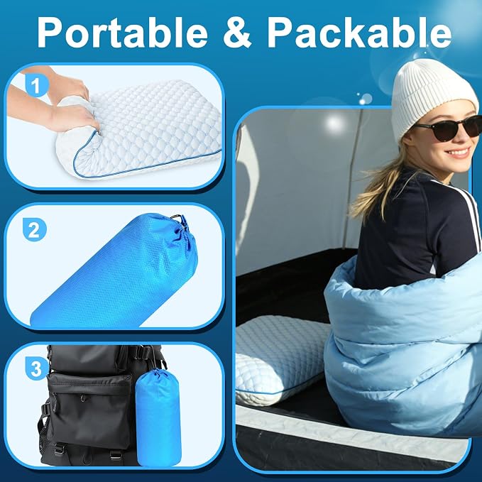 Camping Pillow with Memory Foam-Compressible Medium Firm, Ultralight Cooling - Image 3