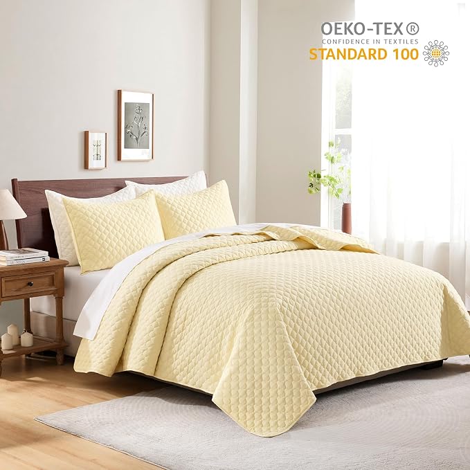 HORIMOTE HOME Quilt Twin Size Light Yellow, Lightweight Quilt - Image 5