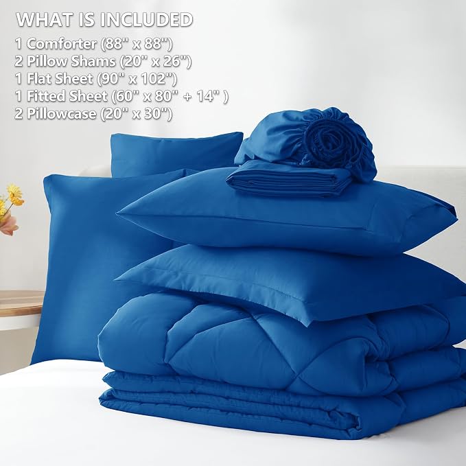 CozyLux Queen Comforter Set Classic Blue - Image 6