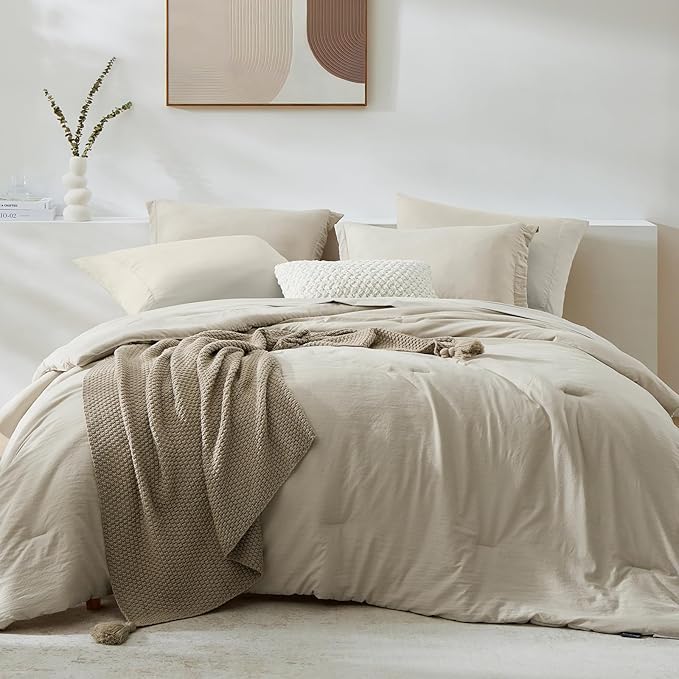 WRENSONGE Light Oatmeal Super King Plus Comforter Set, 7 Pieces Soft Microfiber by WRENSONGE
