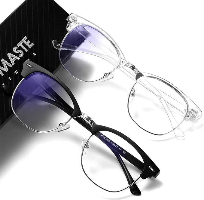 Blue Light Blocking Glasses Vintage Half Frame UV Clear Lens Anti Eyestrain by AOMASTE