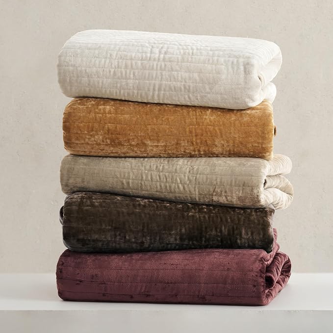 EVERGRACE Velvet Quilt Set Queen Size, Luxurious Soft Striped Channel Bedding - Image 6