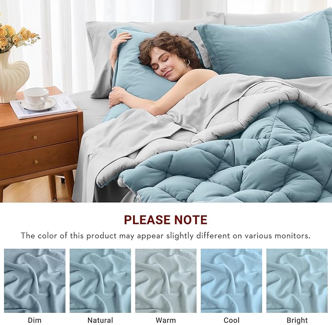 MUXHOMO 7 Pieces King Comforter Set, Reversible Bed in a Bag King Size - Image 4