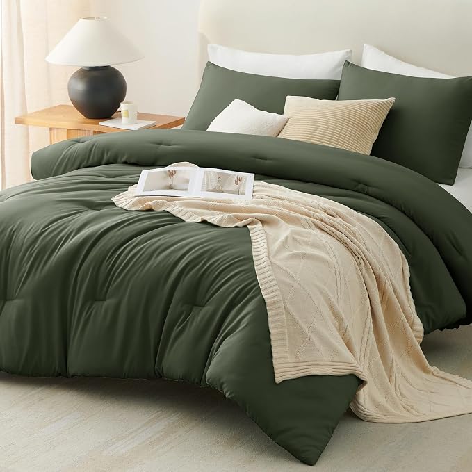 CozyLux King Size Comforter Set Dark Green, 3 Pieces Solid Comforters King Size - Image 9