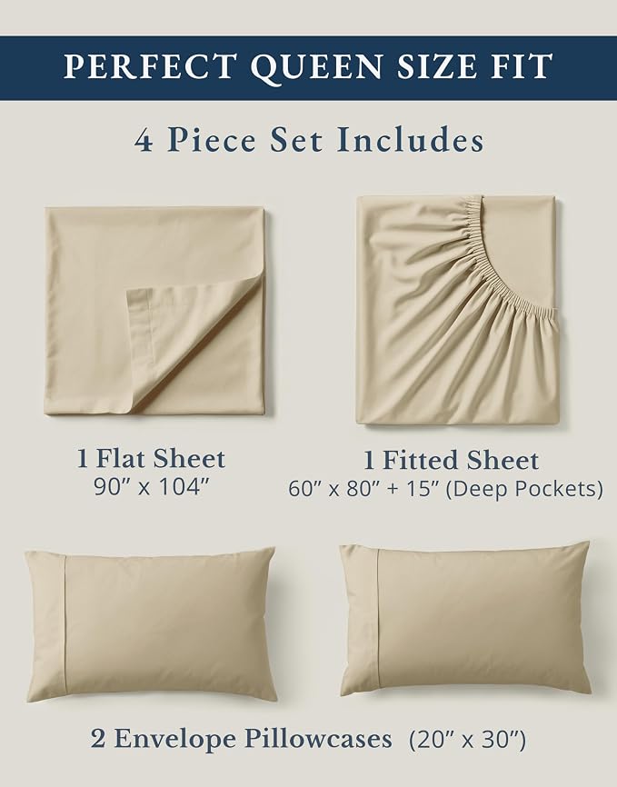 LANE LINEN 100% Organic Cotton Queen Size Sheets Set, Eco Friedly Mercerized - Image 4
