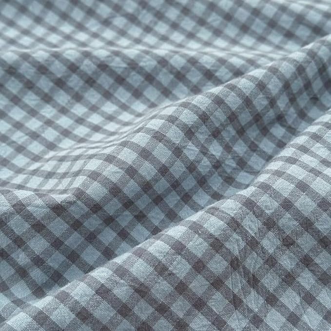 PinkMemory Blue Gingham Duvet Cover Set Queen 100% Washed Cotton Plaid - Image 5